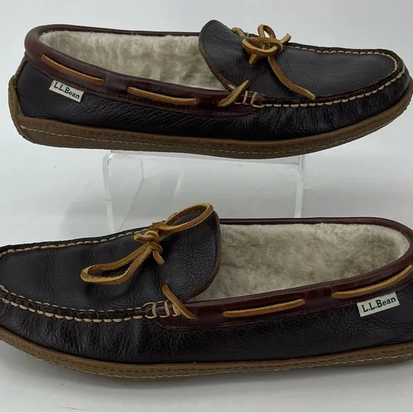 LL Bean Moccasin Slipper Brown Moc Toe Slip-On Loafer Leather 212984 Mens 10 Med - Picture 6 of 14